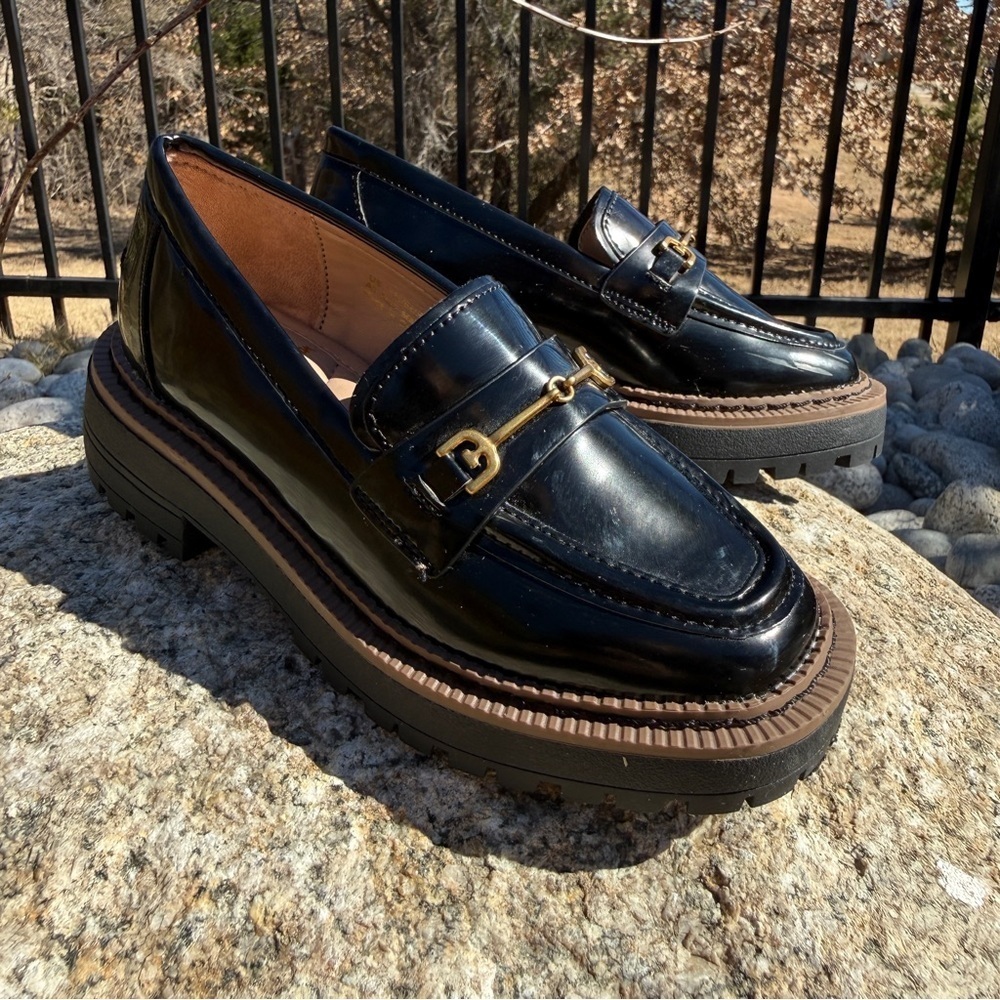 Sam Edelman Girl’s Laurs Leather Lug-Sole Loafers Size 11 Black Dressy Preppy